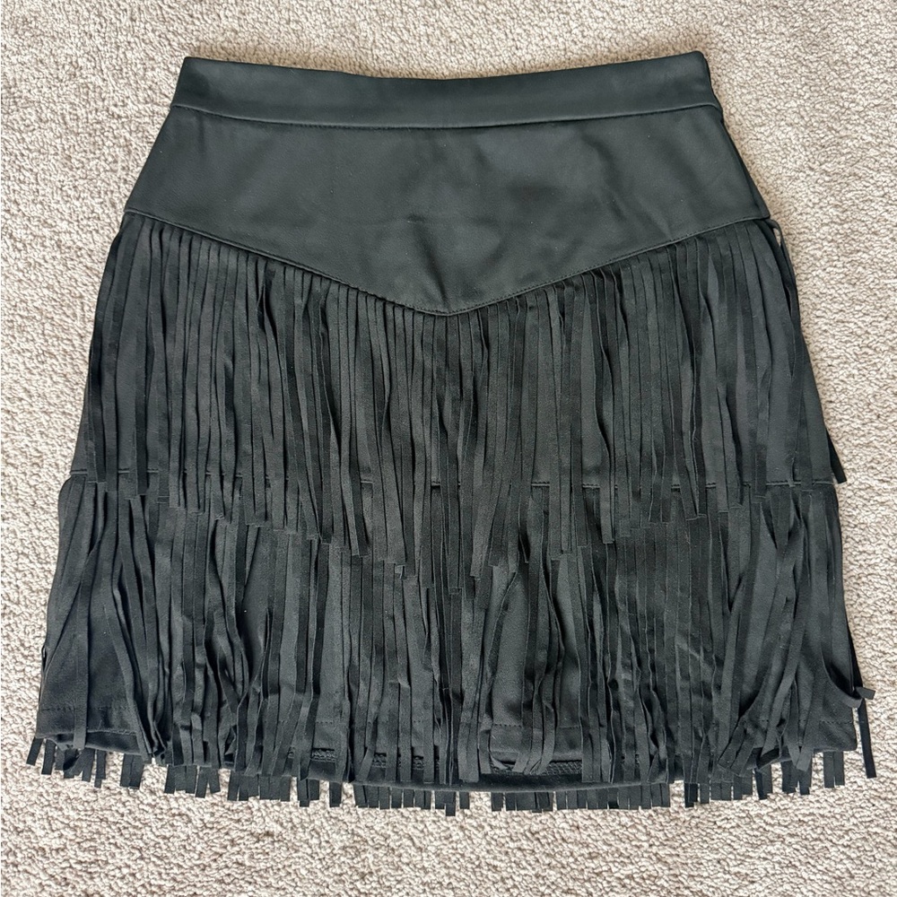 Alya Black Fringe Mini Skirt
